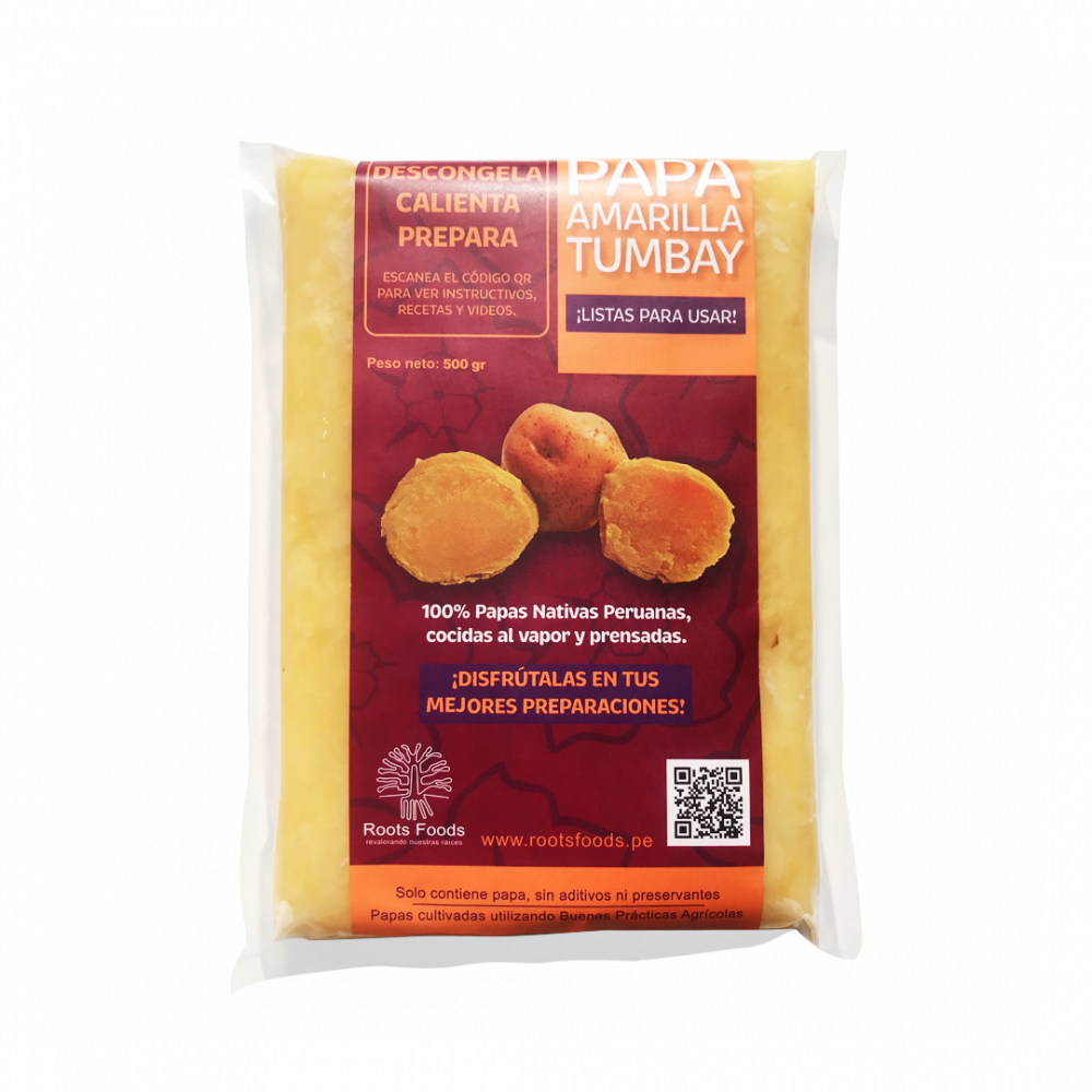 Papa amarilla cocida, prensada y congelada